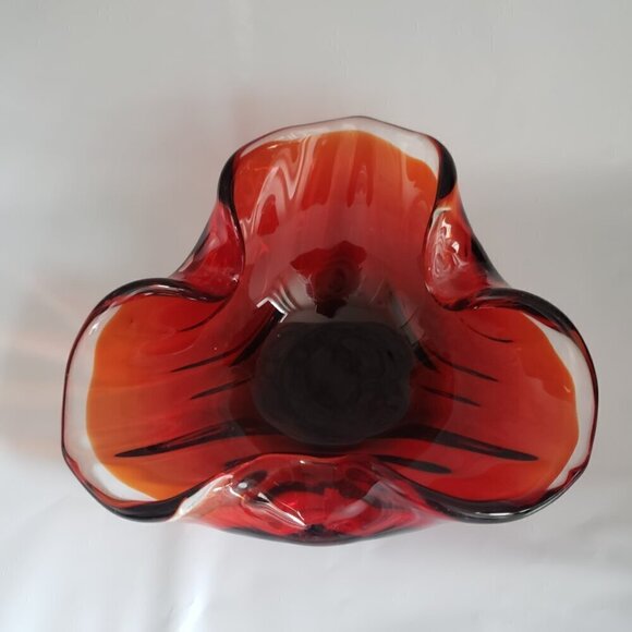 Vintage Murano Style Red & Clear Glass Candy Trinket Dish Ashtray - Picture 3 of 10